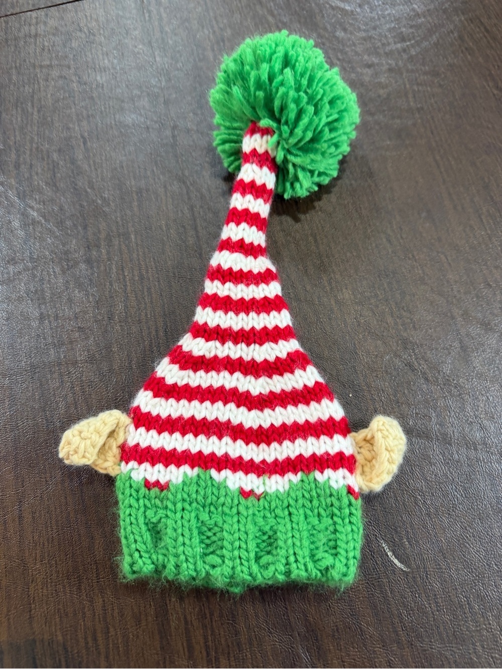 Elf Hat Christmas Beanie - Red, White & Green with Pom Sz 0-3M